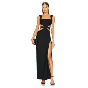 Michael Costello x revolve Sadie Cut Out High Slit Black Open Back Gown Size L